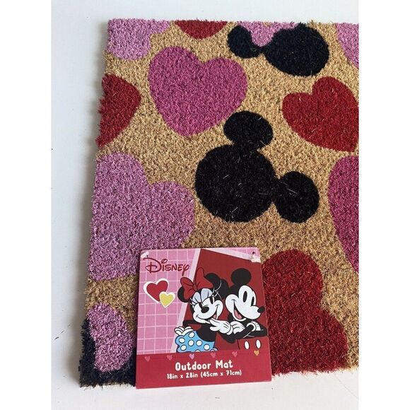 Disney Mickey Minnie Mouse Coir Door Mat 18x28” Outdoor Rug Valentines heart NEW - Picture 4 of 8